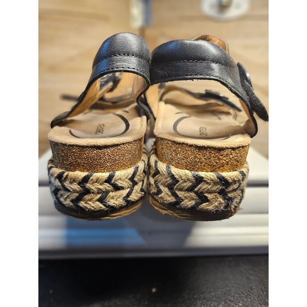 Aetrex Platform Espadrille Sandals‎ Women 10 Black Paula CP150W Chunky #684